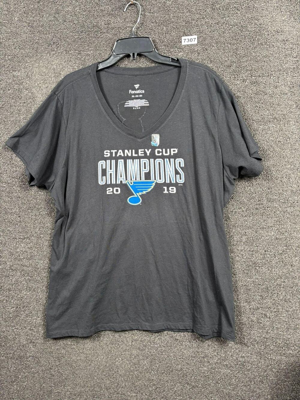 St Louis Blues Shirt Womens 3XL Black NHL 2019 Stanley Cup Champions Fanatics